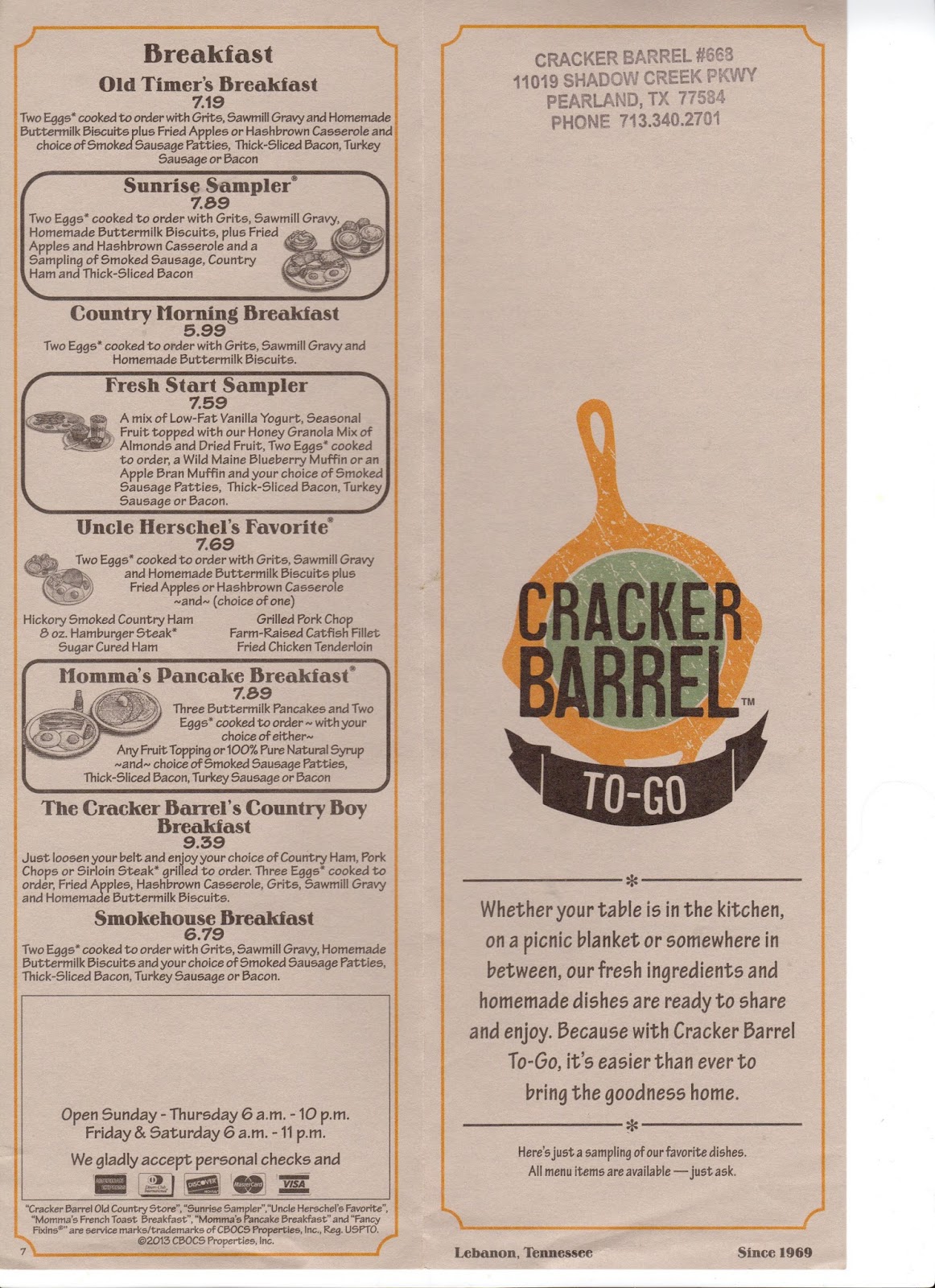 cracker barrel menu to go